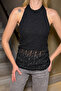 Women's black backless halter neck chic lace blouse - 2