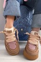 Jenga Biscuit Color Suede Lace-Up Women's Sneakers