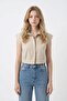 Women's Beige Sleeveless Summer Poplin Woven Shirt