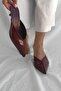 Simple Burgundy Patent Leather Mini Heel Women's Slippers - 2