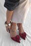 Fiorin Burgundy Satin Ribbon Detail Women's Heeled Shoes - 5