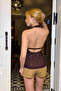 Women's Brown Backless Detailed Halter Neck Stylish Lace Blouse - 2