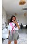 Gray Pleated Zr Model Short Skirt - 4