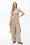 Pleated Waistband Wide Leg Pants Beige - 4