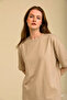 Women's Oversize Beige Crew Neck Thick Textured Summer 100% Cotton Basic T-Shirt