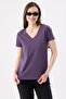 Crep Women's Basic V-Neck Short Sleeve T-Shirt Purple – Regular Fit 100% Cotton