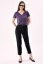 Crep Women's Basic V-Neck Short Sleeve T-Shirt Purple – Regular Fit 100% Cotton - 5