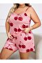 Plus Size Cherry Pattern Thin Strap Shorts Pajama Set