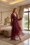 Premium Burgundy Lace Detailed Robe and Nightgown Set - Stylish Embroidered Luxury Ensemble for Special Occasions - 3