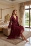 Premium Burgundy Lace Detailed Robe and Nightgown Set - Stylish Embroidered Luxury Ensemble for Special Occasions - 2