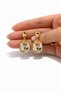 Romantic Gold Steel Earrings with Pink Flower and Pearl Detail - 3
