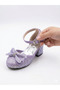 Purple Glittery Bow Girls' Heeled Shoes, Very Stylish Children's Evening Dress Shoes