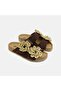 Women's Bitter Brown Straw Flower Detailed Suede Slippers