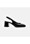 Women's Black Thick Heeled Classic Patent Leather Shoes - 2