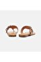 Women's Tan Leather Flip-Flops with Metal Buckle - 5