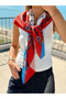 Blue patterned women's scarf shawl 100x100 cm oversized shoulder waist accessory - 2