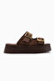Jenet Brown Suede Double-Strapped Women's Slippers - 2