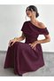 Women's Off-The-Shoulder Short Sleeve Pleated Long Janjan Crepe Dress - 6