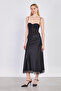 Women's Satin Skirt with Ruffled Hem - Black - 2