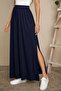 Women's High Waist Belted Long Sandy Skirt with Side Slits - 2