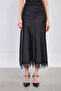 Women's Satin Skirt with Ruffled Hem - Black - 4
