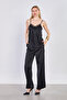 Women's Lace Front Strappy Satin Blouse - Black - 4
