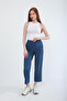 Blue Women's Elastic Waist Side Pocket Jean Trousers