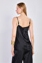 Women's Lace Front Strappy Satin Blouse - Black - 5