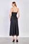 Women's Satin Skirt with Ruffled Hem - Black - 5