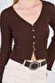 Women's Button Front Spanish Sleeve Blouse - Bitter Coffee - 2
