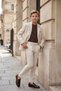 Boys' Cream Linen Crepe Suit Blazer Jacket Trousers Stylish Combination with Cotton T-Shirt 8-14 Years - 3