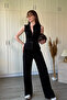 Zippered Belt Detailed Trousers Blouse Black Set - 8