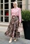 Paisley Pattern Chiffon Satin Skirt Brown