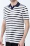 Men's Polo Collar Cotton Striped T-Shirt Navy Blue - 26Y 4022 - 2