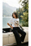 Ecru Oversize Crew Neck Printed Basic Short Sleeve Women's T-Shirt