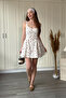 Floral Patterned Strappy Flared White Dress - 8