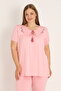 Women's Plus Size Viscose Lace Detailed Short Sleeve Comfortable Fit Pajama Set - 3