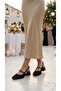 Women's Heeled Lace-Looking Ankle-Strapped Daily Summer Ballerinas with Middle Straps - 6