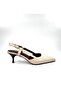 Women's Cream Pointed Toe Open Back Short Heeled Stiletto