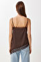 Asymmetric Ruched Satin Surface Blouse Lzh0022 Brown - 4