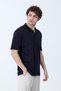Men's Polo Collar Sleeve Decorated Label Cotton T-Shirt Navy Blue - 26Y 4051 - 4