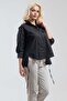 Women's Black Cord Detailed Oversize Cotton Lycra Shirt - 4