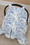 100% Cotton Muslin Stroller Cover |   Soft and Breathable Fabric - Blue Toile De Jouy - 2