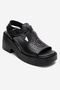 Romina Black Skin Genuine Leather Trocley Women's Platform Heeled Sandals - 3