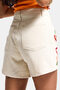 Women's Ecru 7S6-69 Mom Fit High Waist Floral Embroidered Special Design Denim Shorts - 6
