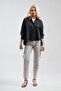 Women's Black Cord Detailed Oversize Cotton Lycra Shirt - 2