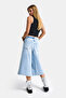 Women's Blue 12S6-3 Super Baggy Fit Belt Detailed Maxi Length Denim Shorts - 7