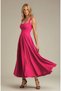 Women's Atlas Fabric Flared Cut Thick Strapped Long Wedding Engagement Promise Event Dress