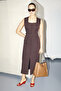 Button Detailed Fabric Dress Brown