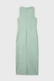 Women's Aqua Green Square Neck Straight Cut Linen Long Dress - 6